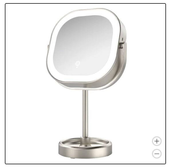 LED Vanity Mirror with Stand, Double-Sided 1x/10x Magnification, 3 Light Settings