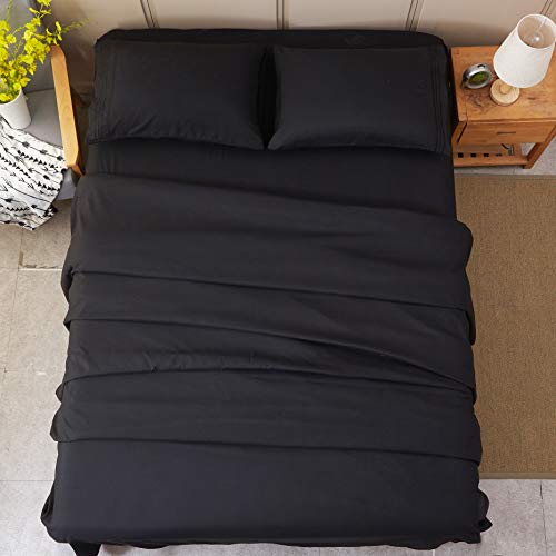Bed Sheet Set Super Soft Microfiber 1800 Thread Count Luxury Egyptian Sheets 16-Inch Deep Pocket Wrinkle -4 Piece(Queen Dark Grey)