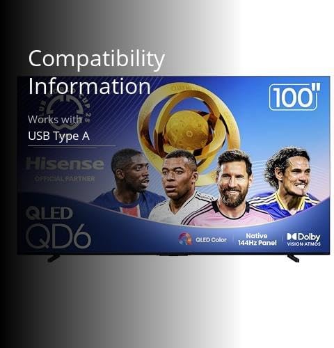 Hisense 100" Class QD6 Series (100QD6QF, 2025 Model) QLED 4K UHD Smart Fire TV, 144Hz, Voice Remote with Alexa, Dolby Vision, Dolby Atmos, Motion Rate 240, HDR 10+, Game Mode Pro, MEMC, VRR, ALLM