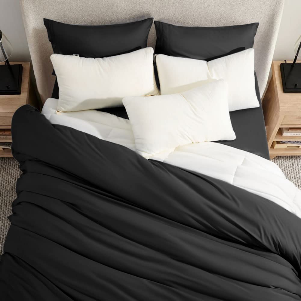 Bed Sheet Set Super Soft Microfiber 1800 Thread Count Luxury Egyptian Sheets 16-Inch Deep Pocket Wrinkle -4 Piece(Queen Dark Grey)