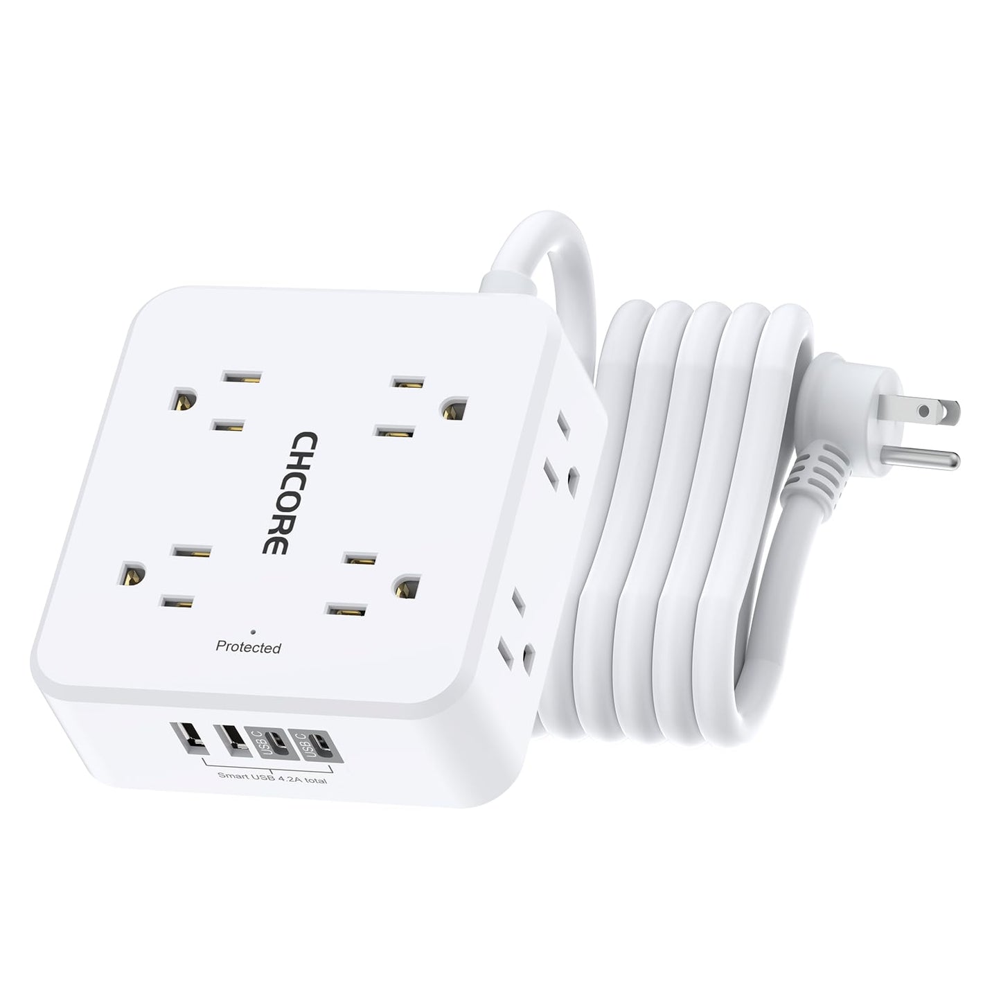 Surge Protector Power Strip - CHCORE 5Ft Braided Extension Cord with 8 Outlets with 4 USB (2 USB C) Charging Port