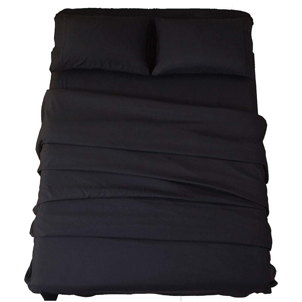 Bed Sheet Set Super Soft Microfiber 1800 Thread Count Luxury Egyptian Sheets 16-Inch Deep Pocket Wrinkle -4 Piece(Queen Dark Grey)