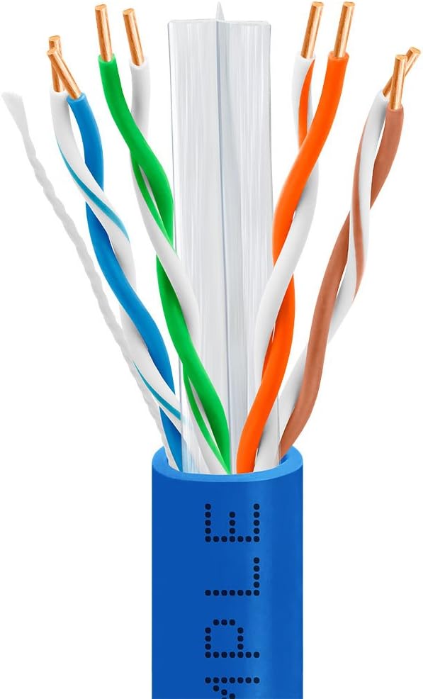 Cmple - Cat6 Cable 1000ft Bulk Lan Ethernet Cat 6 Wire Network UTP 23AWG CMR Riser 10Gbps 550 MHz Pull Box 1000 Feet, Blue