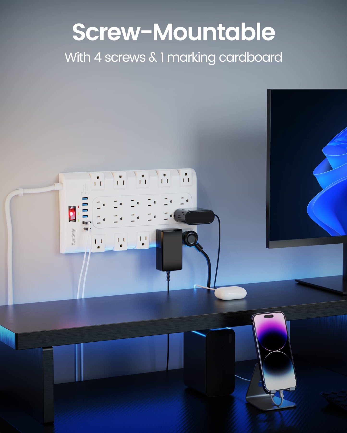 Power Strip, Surge Protector with 22 AC Outlets and 6 USB Charging Ports, 1875W/15AHeavy Duty Extension Cord