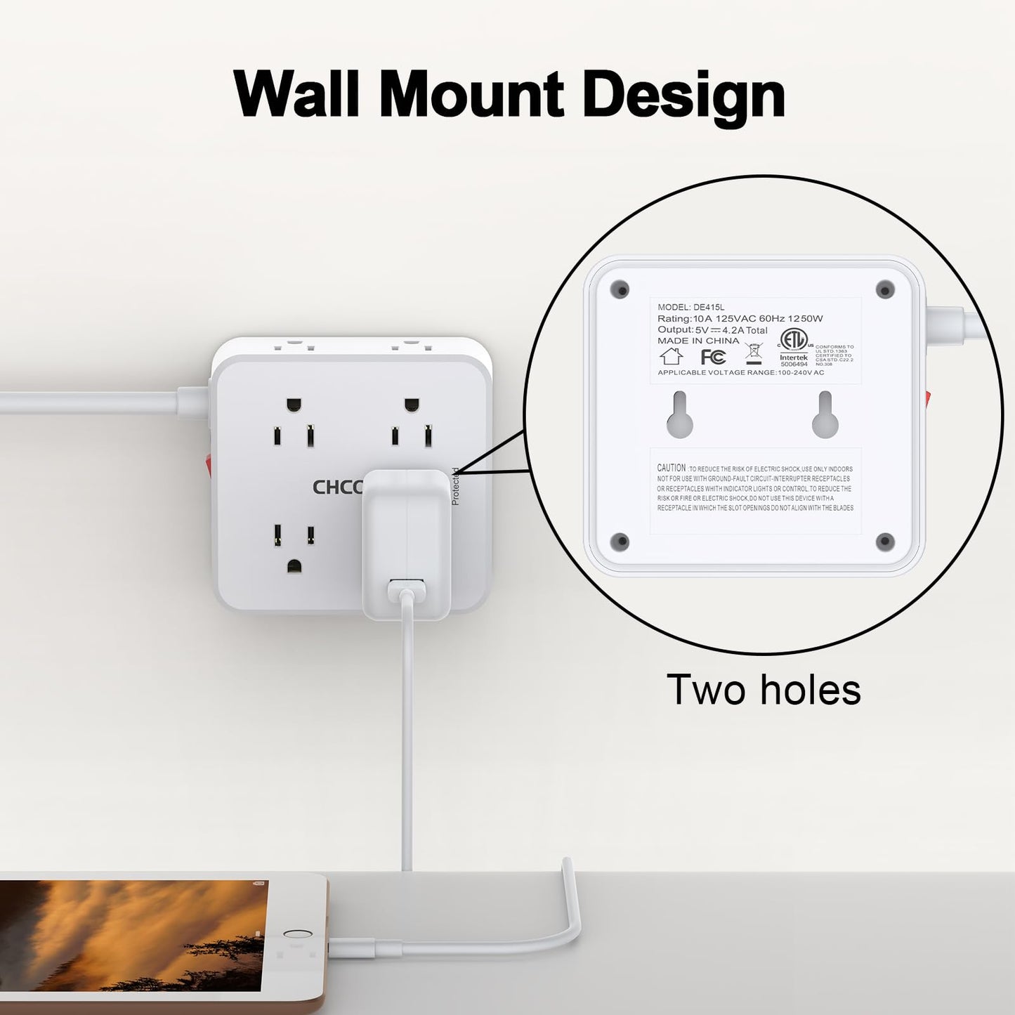 Surge Protector Power Strip - CHCORE 5Ft Braided Extension Cord with 8 Outlets with 4 USB (2 USB C) Charging Port