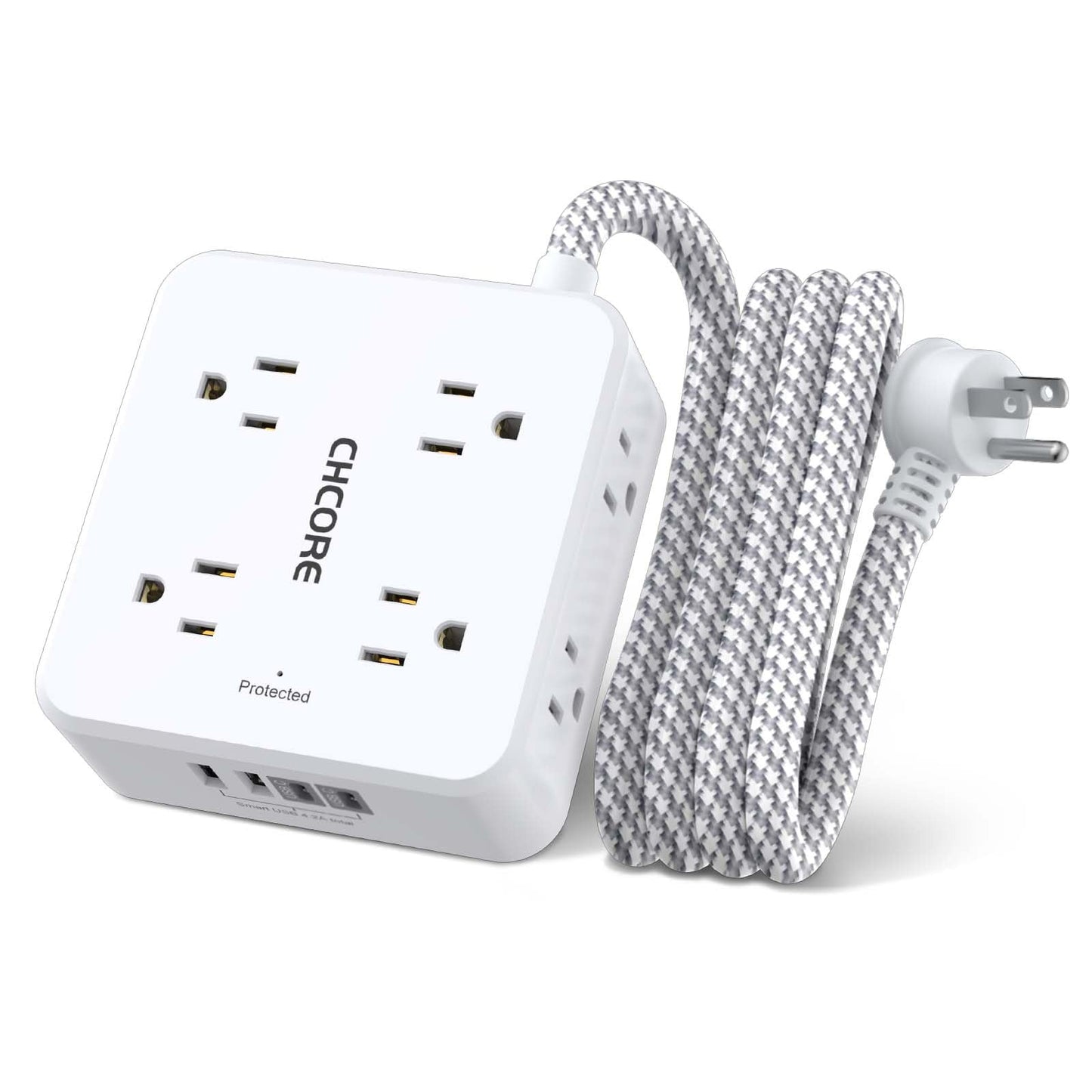 Surge Protector Power Strip - CHCORE 5Ft Braided Extension Cord with 8 Outlets with 4 USB (2 USB C) Charging Port
