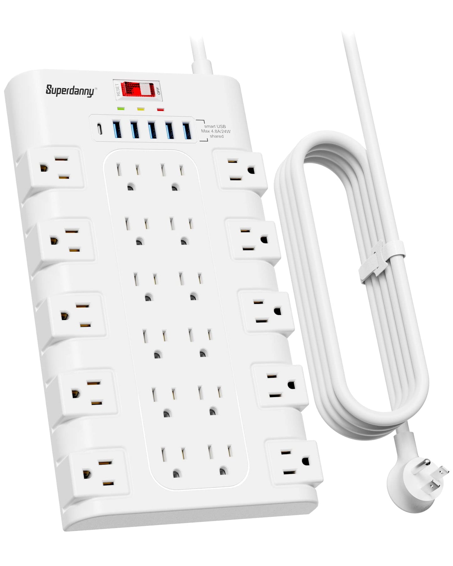 Power Strip, Surge Protector with 22 AC Outlets and 6 USB Charging Ports, 1875W/15AHeavy Duty Extension Cord