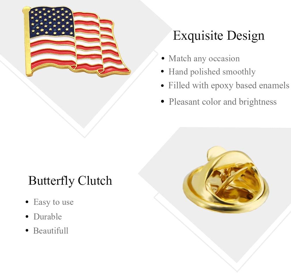 24 Pack American Flag Lapel Pins-USA Metal Enamel Waving Flag Pins US Patriotic Badge