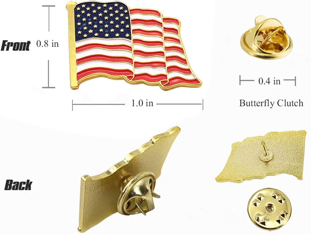 24 Pack American Flag Lapel Pins-USA Metal Enamel Waving Flag Pins US Patriotic Badge