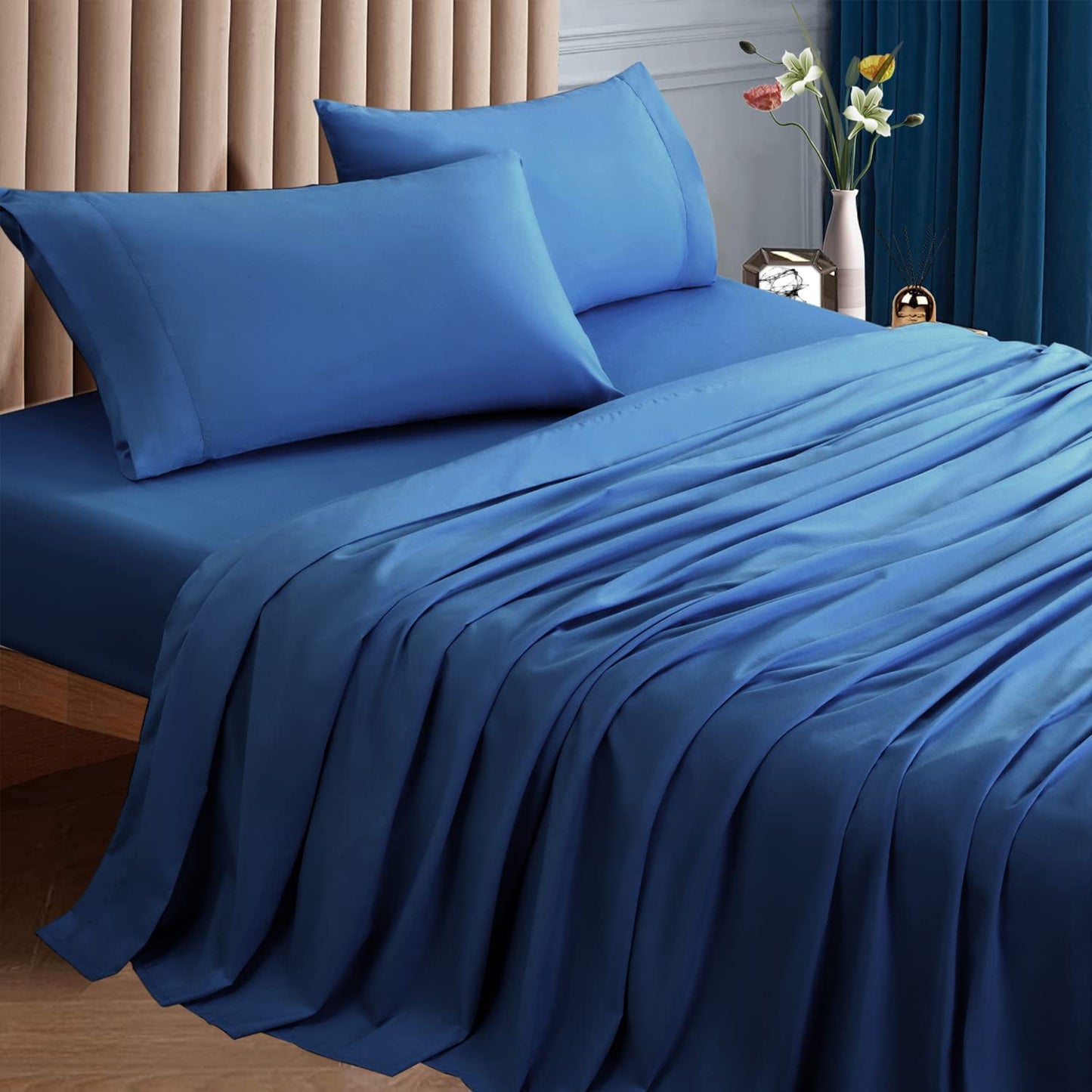 Bed Sheet Set Super Soft Microfiber 1800 Thread Count Luxury Egyptian Sheets 16-Inch Deep Pocket Wrinkle -4 Piece(Queen Dark Grey)