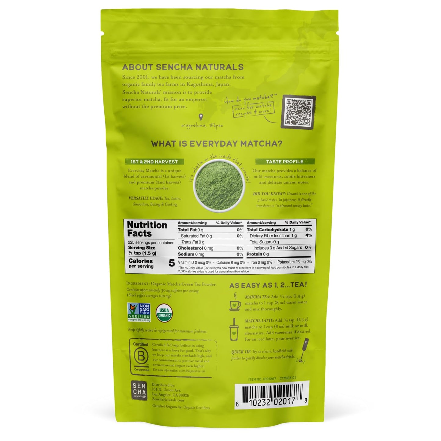 SEN CHA Naturals Organic Everyday Matcha Powder, Authentic Japanese Green Tea