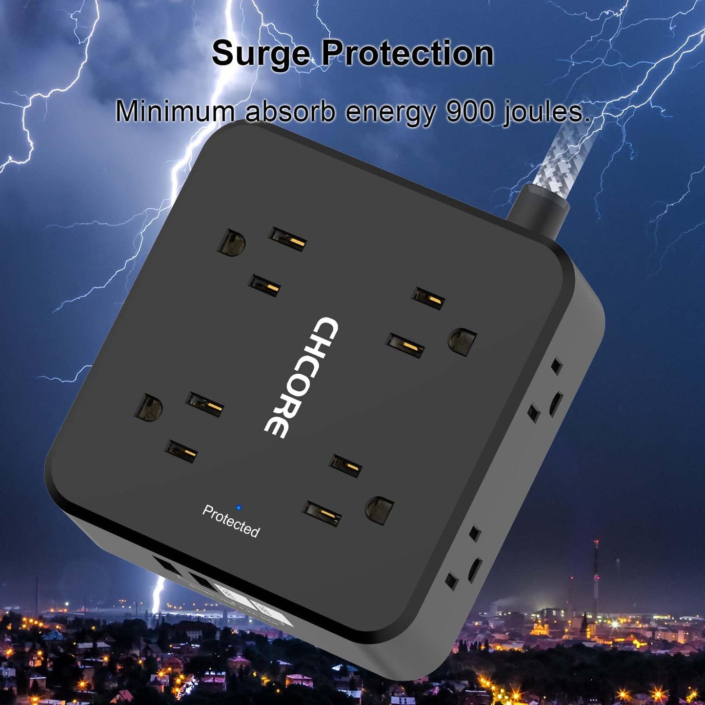 Surge Protector Power Strip - CHCORE 5Ft Braided Extension Cord with 8 Outlets with 4 USB (2 USB C) Charging Port
