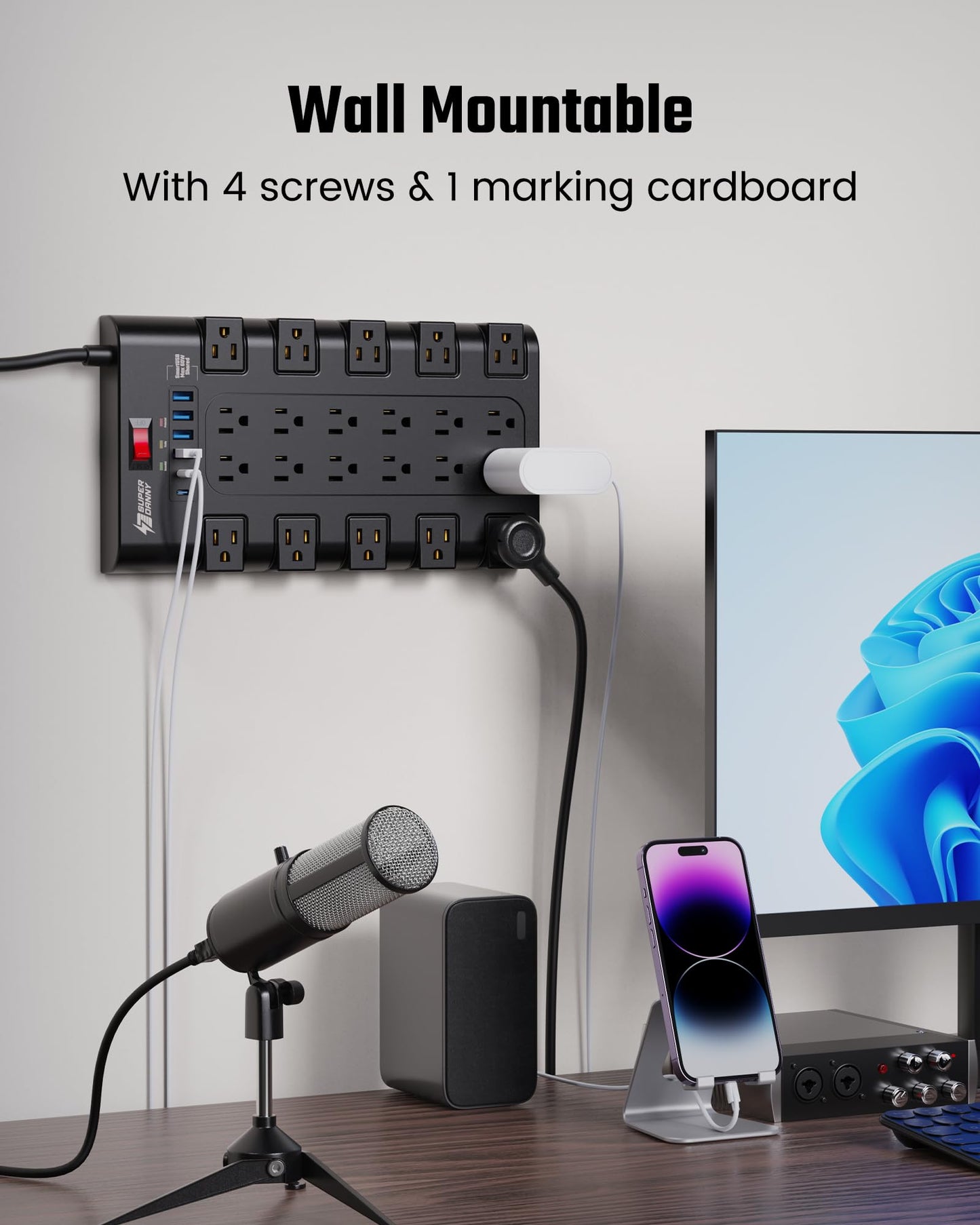 Power Strip, Surge Protector with 22 AC Outlets and 6 USB Charging Ports, 1875W/15AHeavy Duty Extension Cord