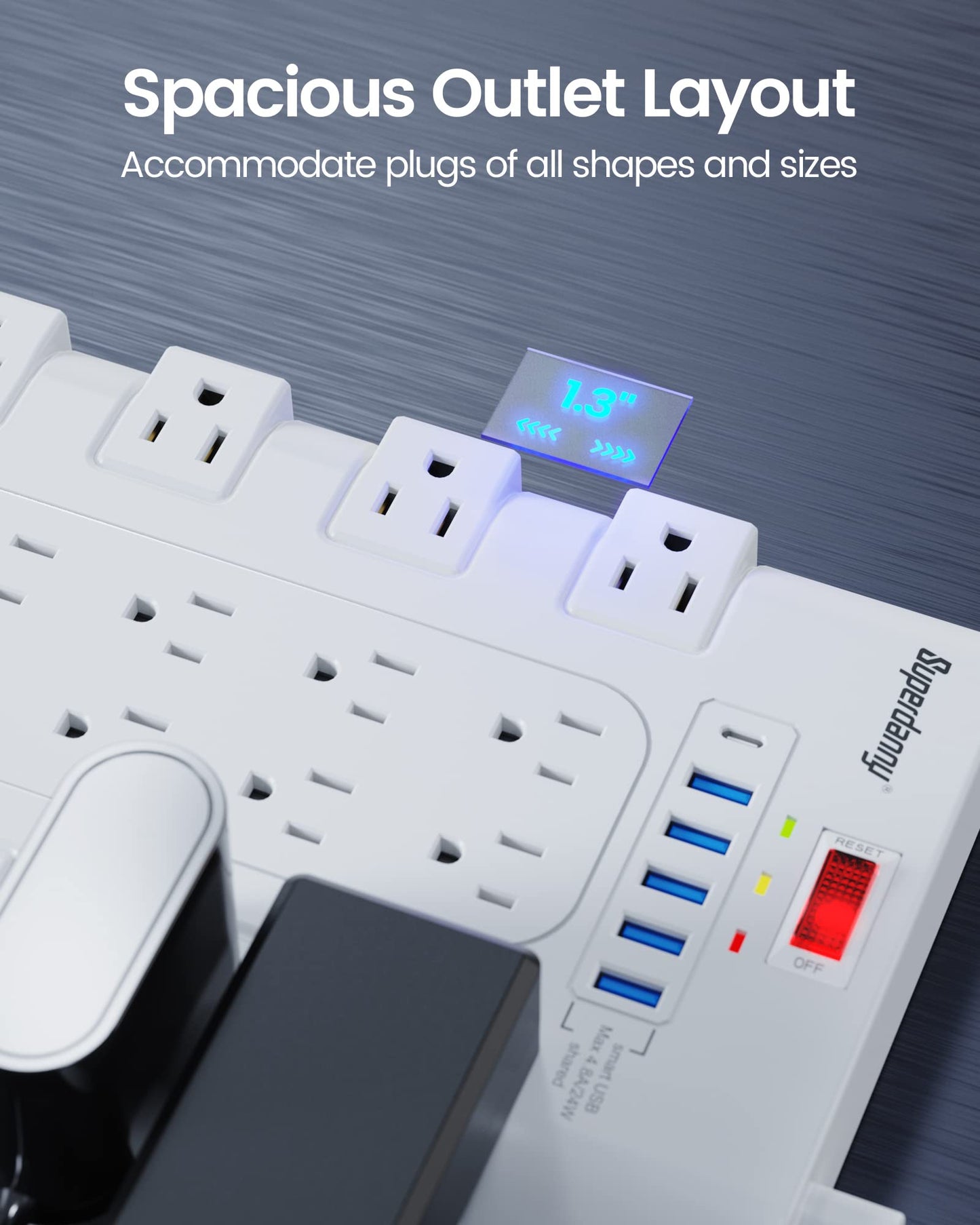 Power Strip, Surge Protector with 22 AC Outlets and 6 USB Charging Ports, 1875W/15AHeavy Duty Extension Cord