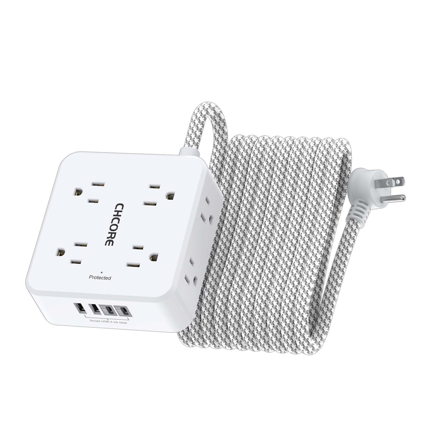 Surge Protector Power Strip - CHCORE 5Ft Braided Extension Cord with 8 Outlets with 4 USB (2 USB C) Charging Port