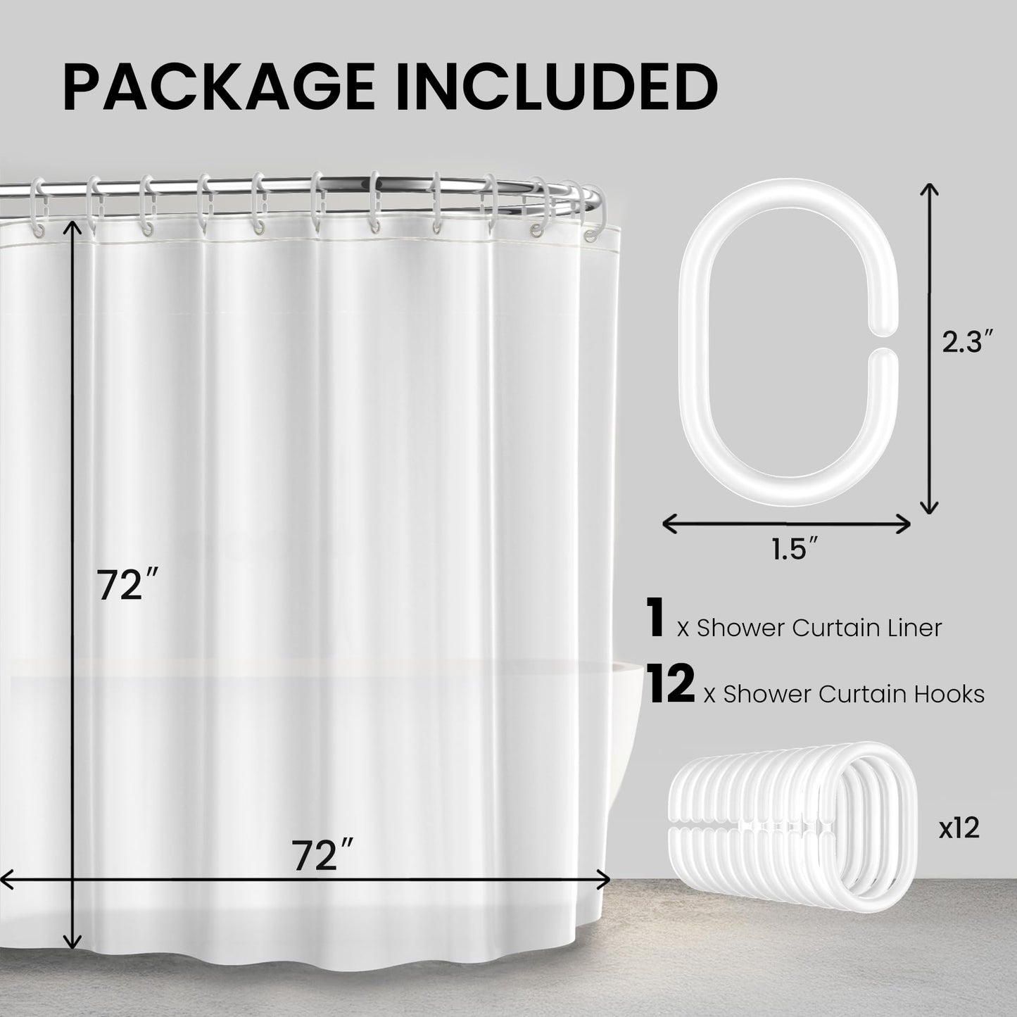 Bathroom Shower Curtain Waterproof Plastic Shower Curtain Premium PEVA Non-Toxic with Rust Proof Grommets Clear 8G Bathroom Accessories 72x72