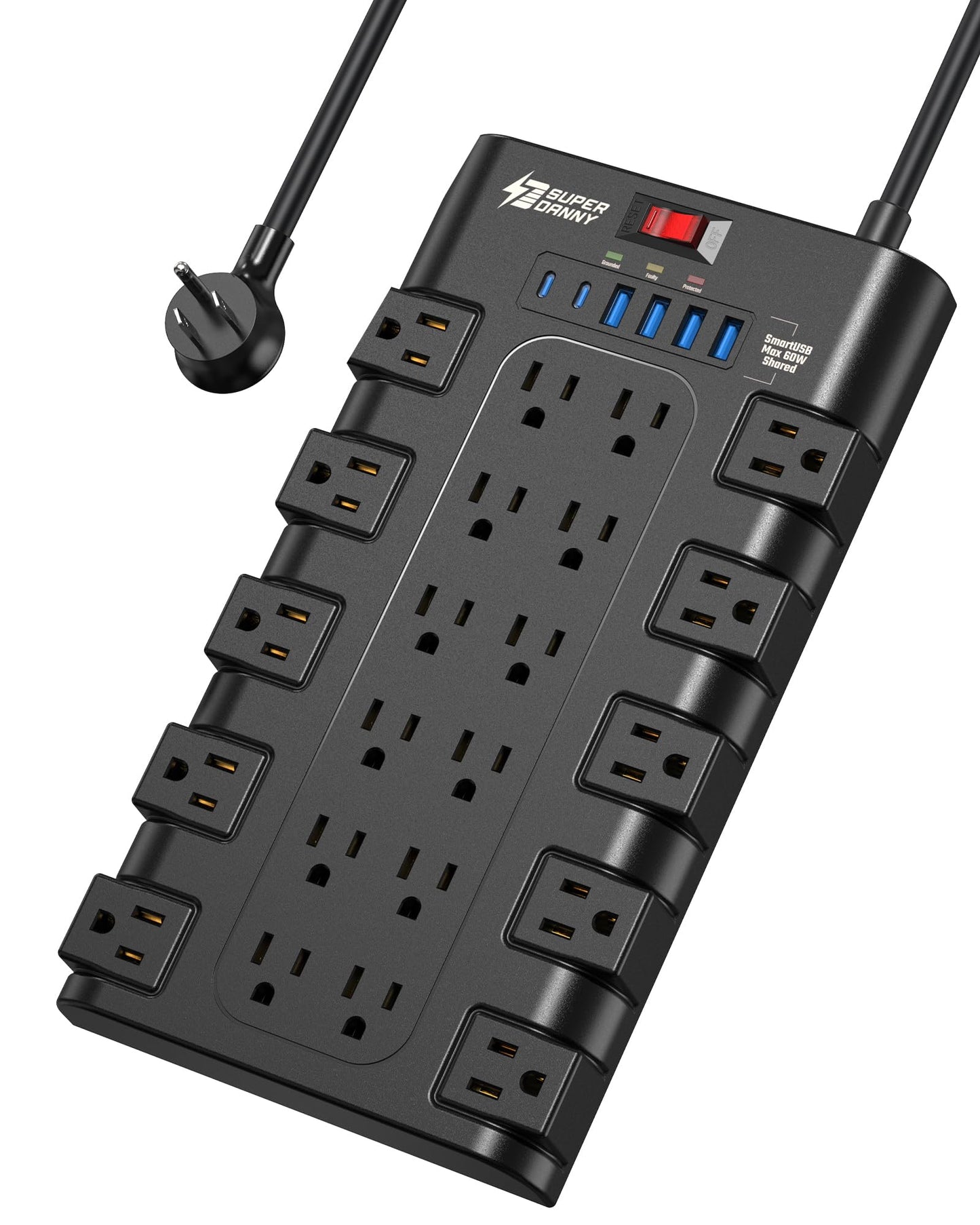 Power Strip, Surge Protector with 22 AC Outlets and 6 USB Charging Ports, 1875W/15AHeavy Duty Extension Cord