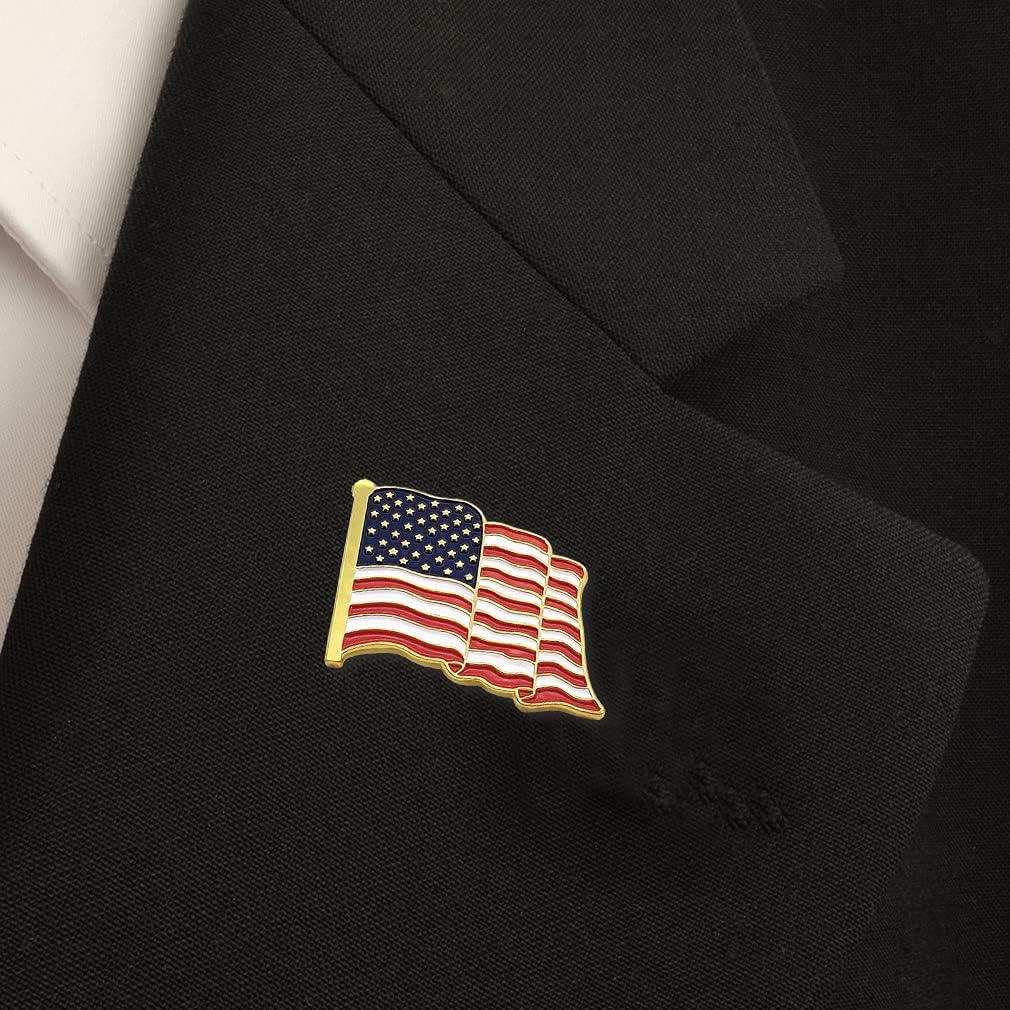 24 Pack American Flag Lapel Pins-USA Metal Enamel Waving Flag Pins US Patriotic Badge
