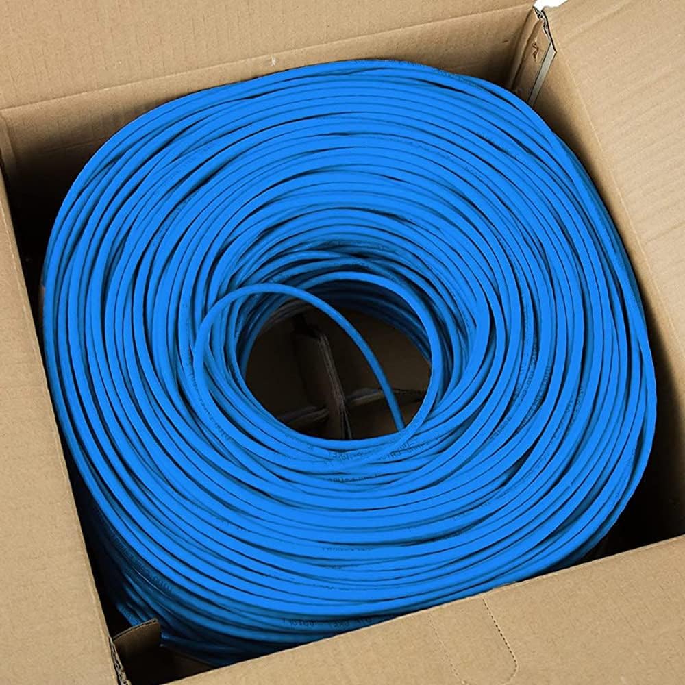Cmple - Cat6 Cable 1000ft Bulk Lan Ethernet Cat 6 Wire Network UTP 23AWG CMR Riser 10Gbps 550 MHz Pull Box 1000 Feet, Blue