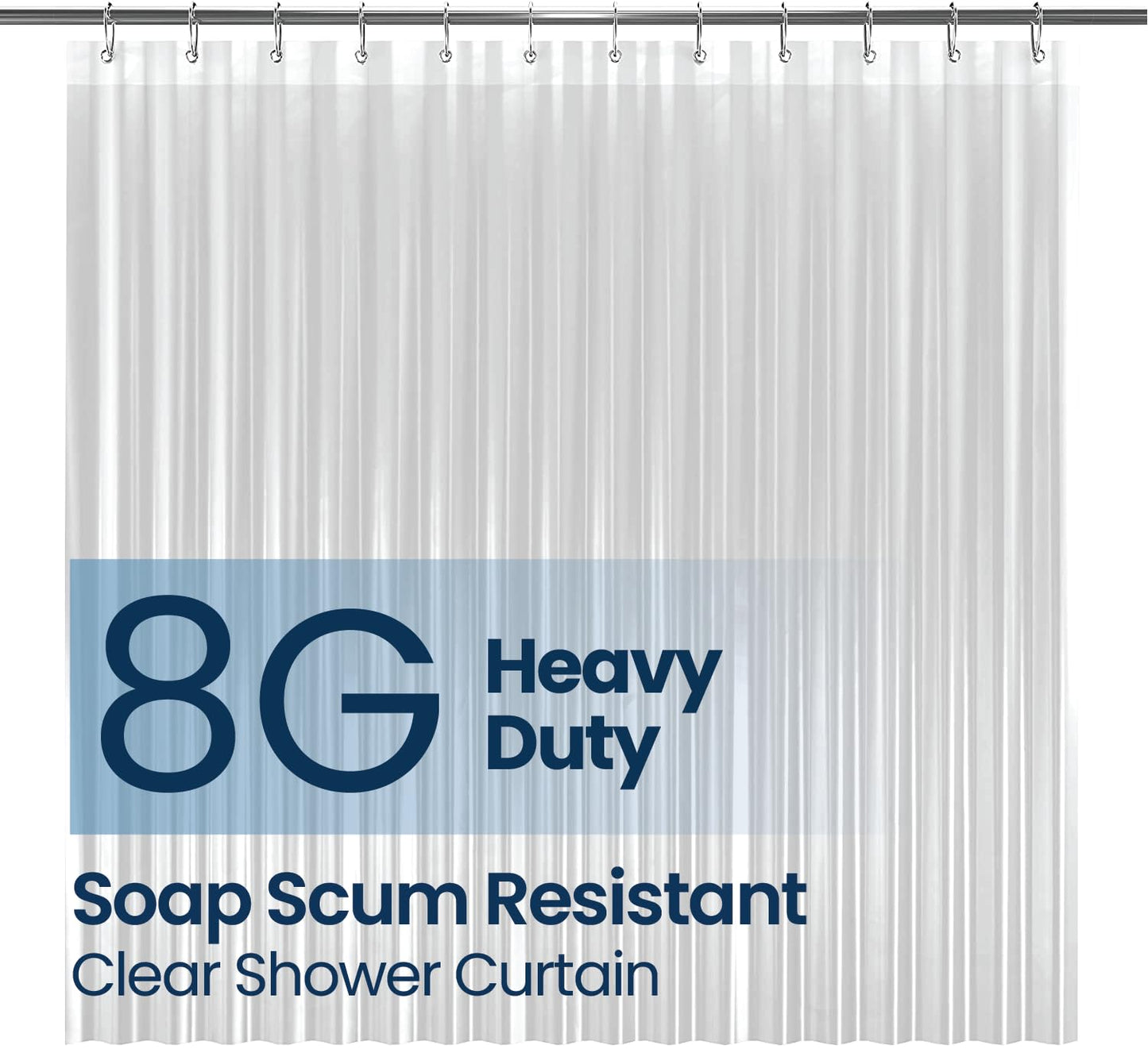 Bathroom Shower Curtain Waterproof Plastic Shower Curtain Premium PEVA Non-Toxic with Rust Proof Grommets Clear 8G Bathroom Accessories 72x72