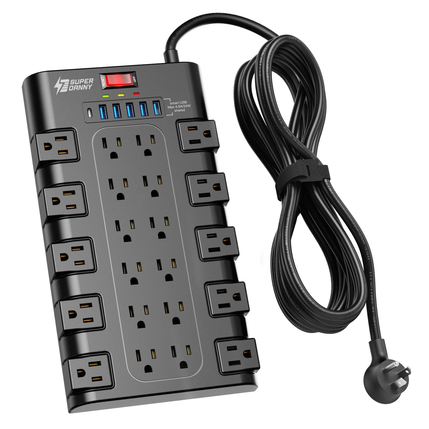 Power Strip, Surge Protector with 22 AC Outlets and 6 USB Charging Ports, 1875W/15AHeavy Duty Extension Cord