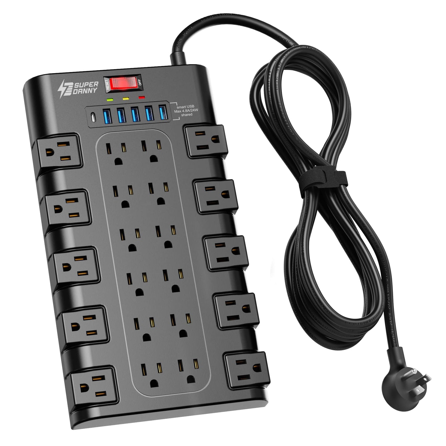 Power Strip, Surge Protector with 22 AC Outlets and 6 USB Charging Ports, 1875W/15AHeavy Duty Extension Cord