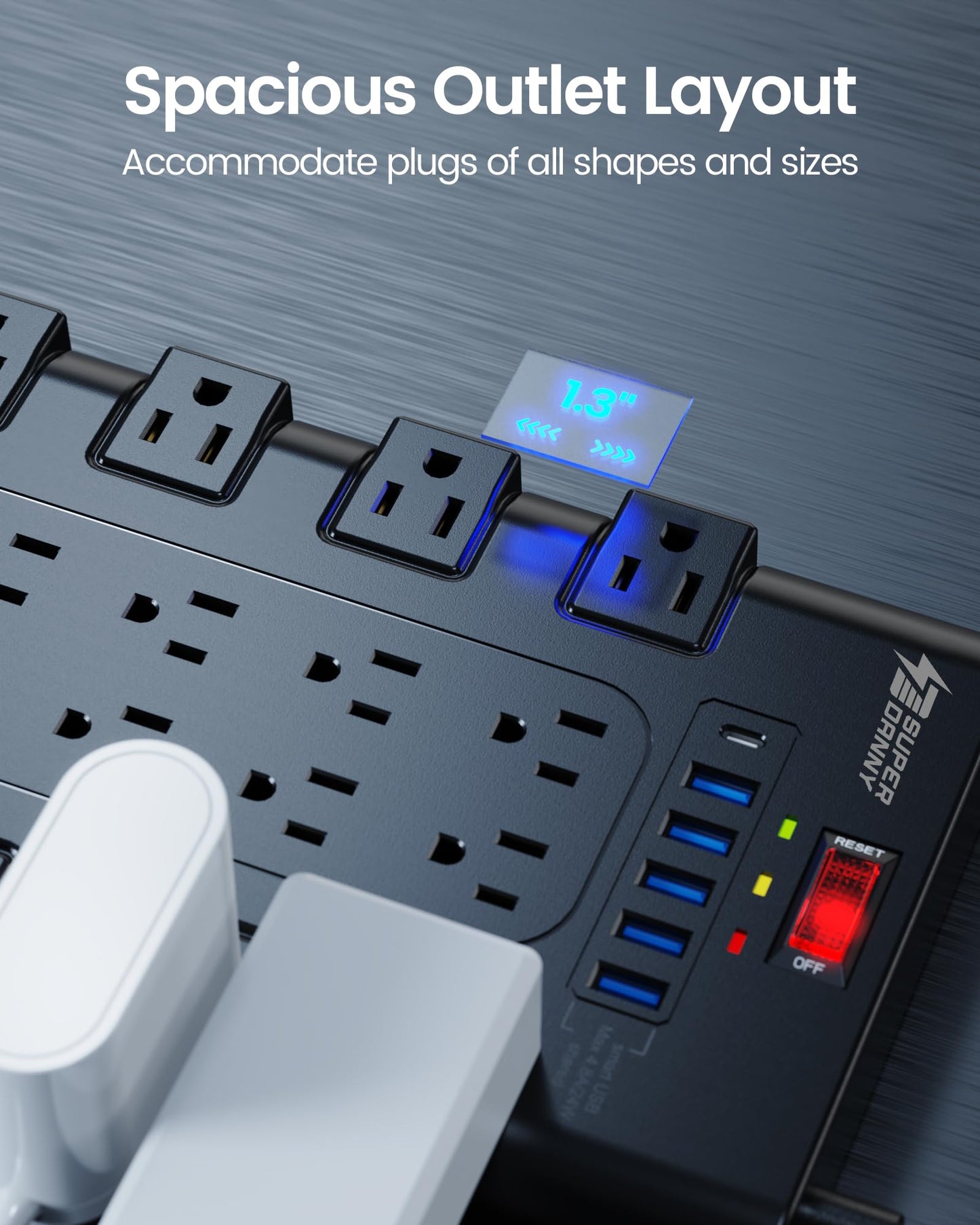 Power Strip, Surge Protector with 22 AC Outlets and 6 USB Charging Ports, 1875W/15AHeavy Duty Extension Cord