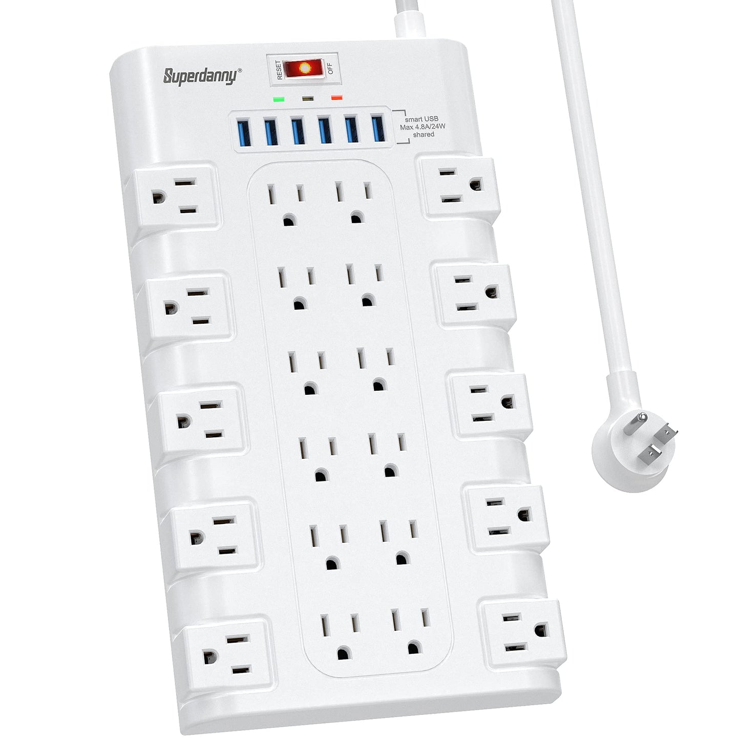 Power Strip, Surge Protector with 22 AC Outlets and 6 USB Charging Ports, 1875W/15AHeavy Duty Extension Cord