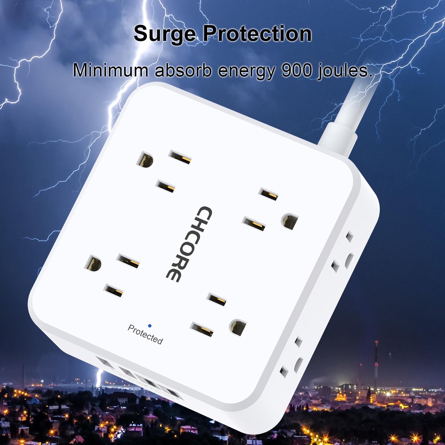 Surge Protector Power Strip - CHCORE 5Ft Braided Extension Cord with 8 Outlets with 4 USB (2 USB C) Charging Port