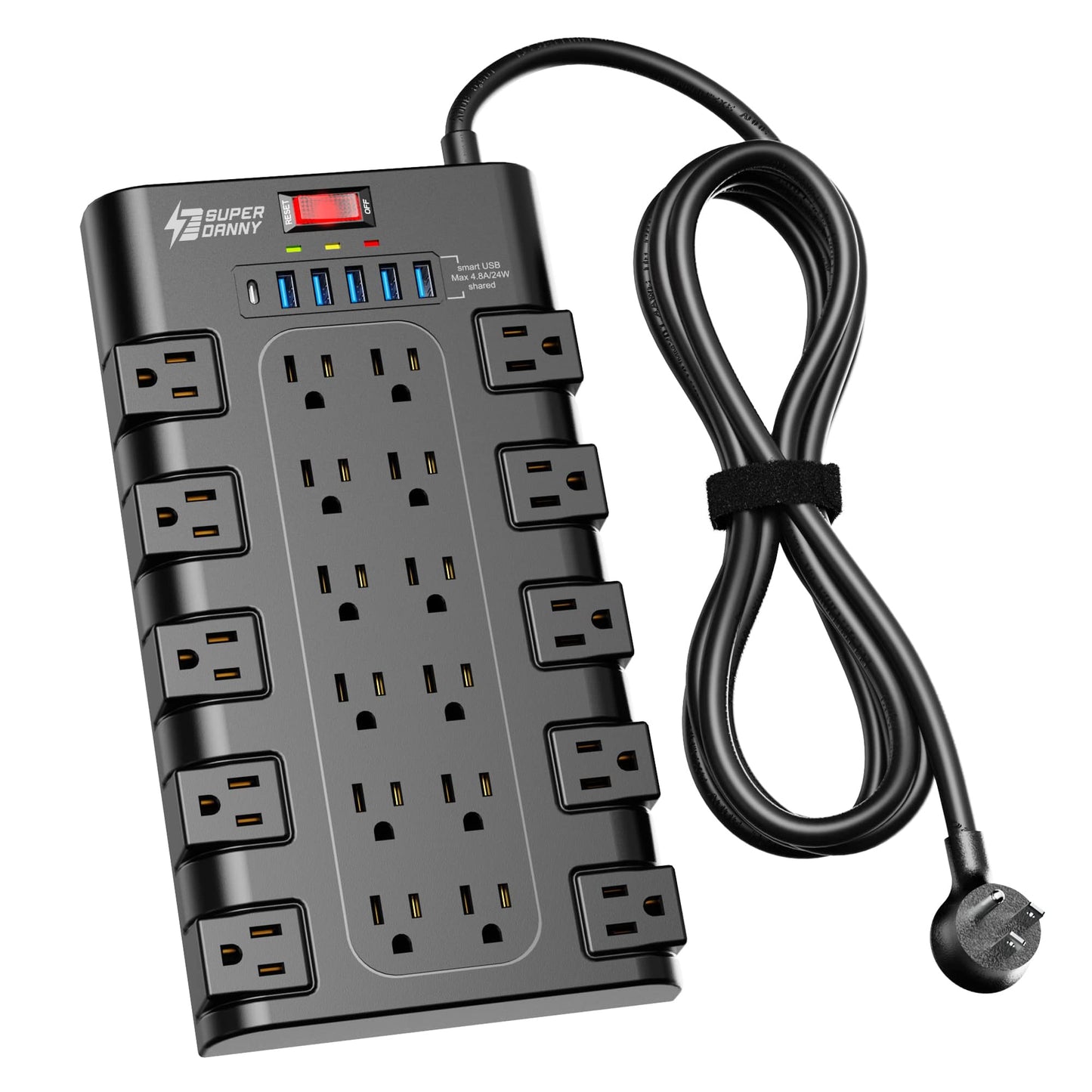Power Strip, Surge Protector with 22 AC Outlets and 6 USB Charging Ports, 1875W/15AHeavy Duty Extension Cord