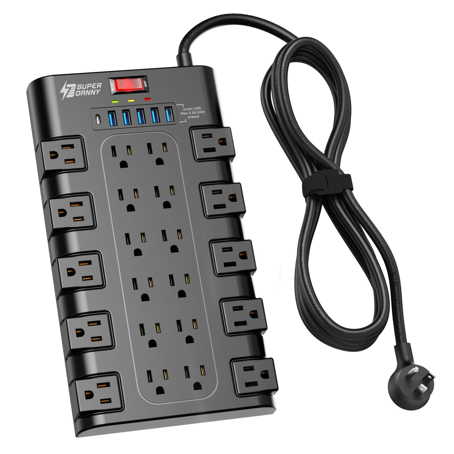 Power Strip, Surge Protector with 22 AC Outlets and 6 USB Charging Ports, 1875W/15AHeavy Duty Extension Cord