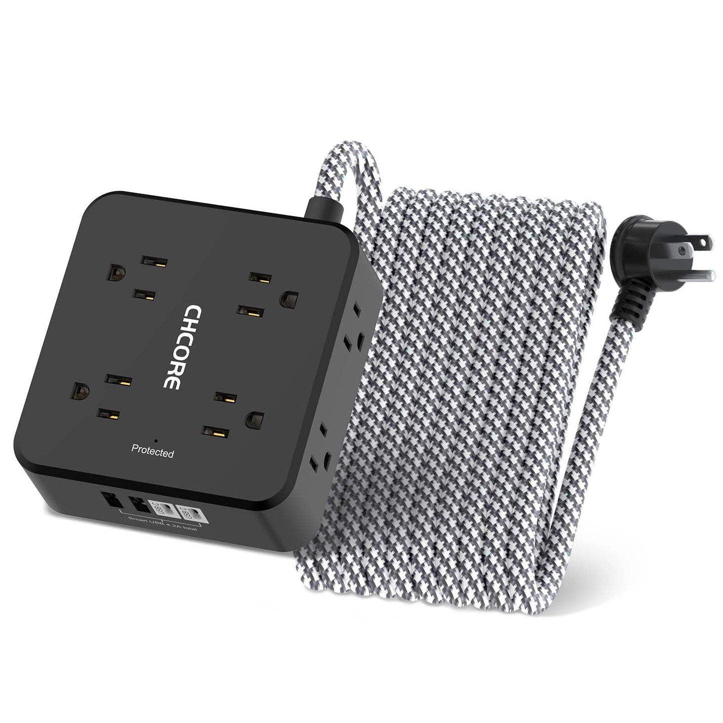 Surge Protector Power Strip - CHCORE 5Ft Braided Extension Cord with 8 Outlets with 4 USB (2 USB C) Charging Port