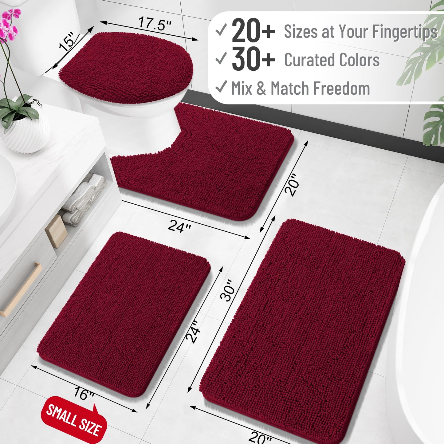 Bathroom Rugs 30x20, Extra Soft Absorbent Chenille Bath Rugs