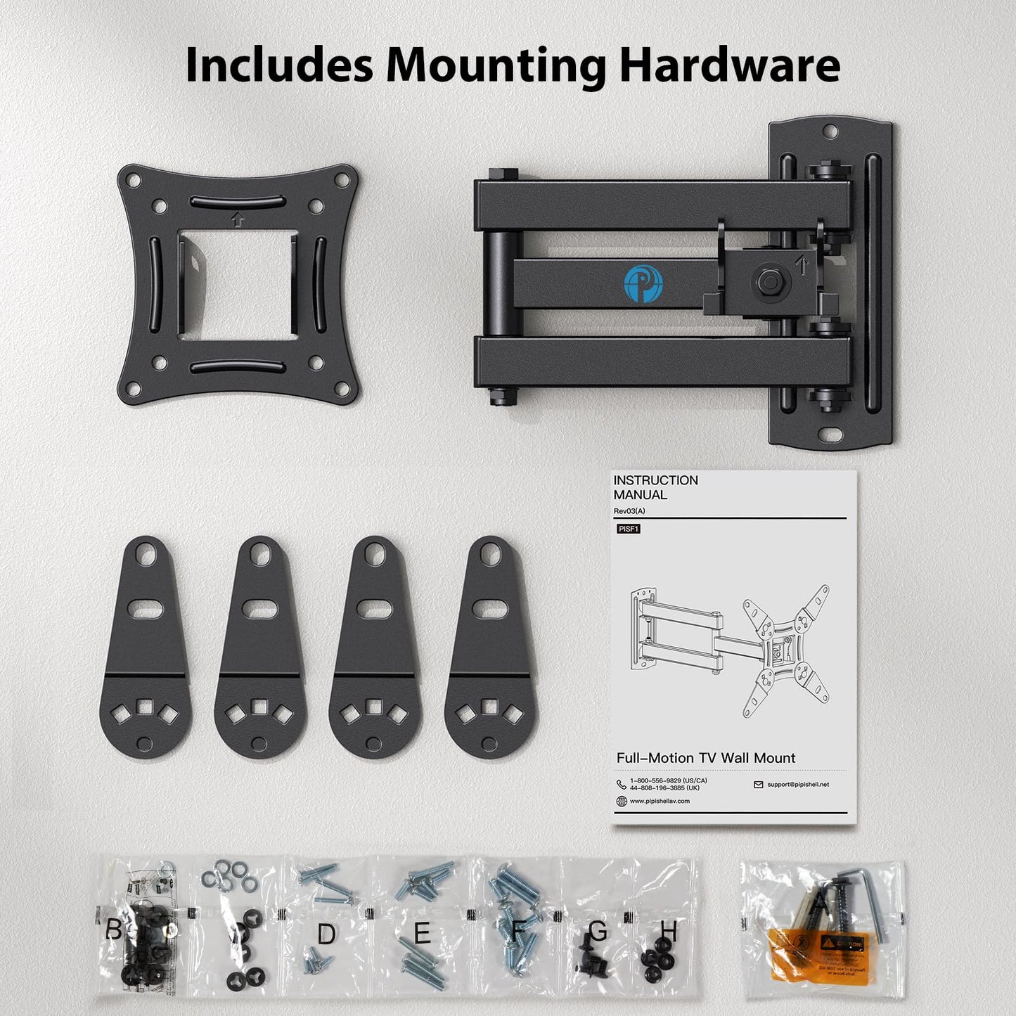 Full Motion TV Monitor Wall Mount Bracket Swivel Tilt