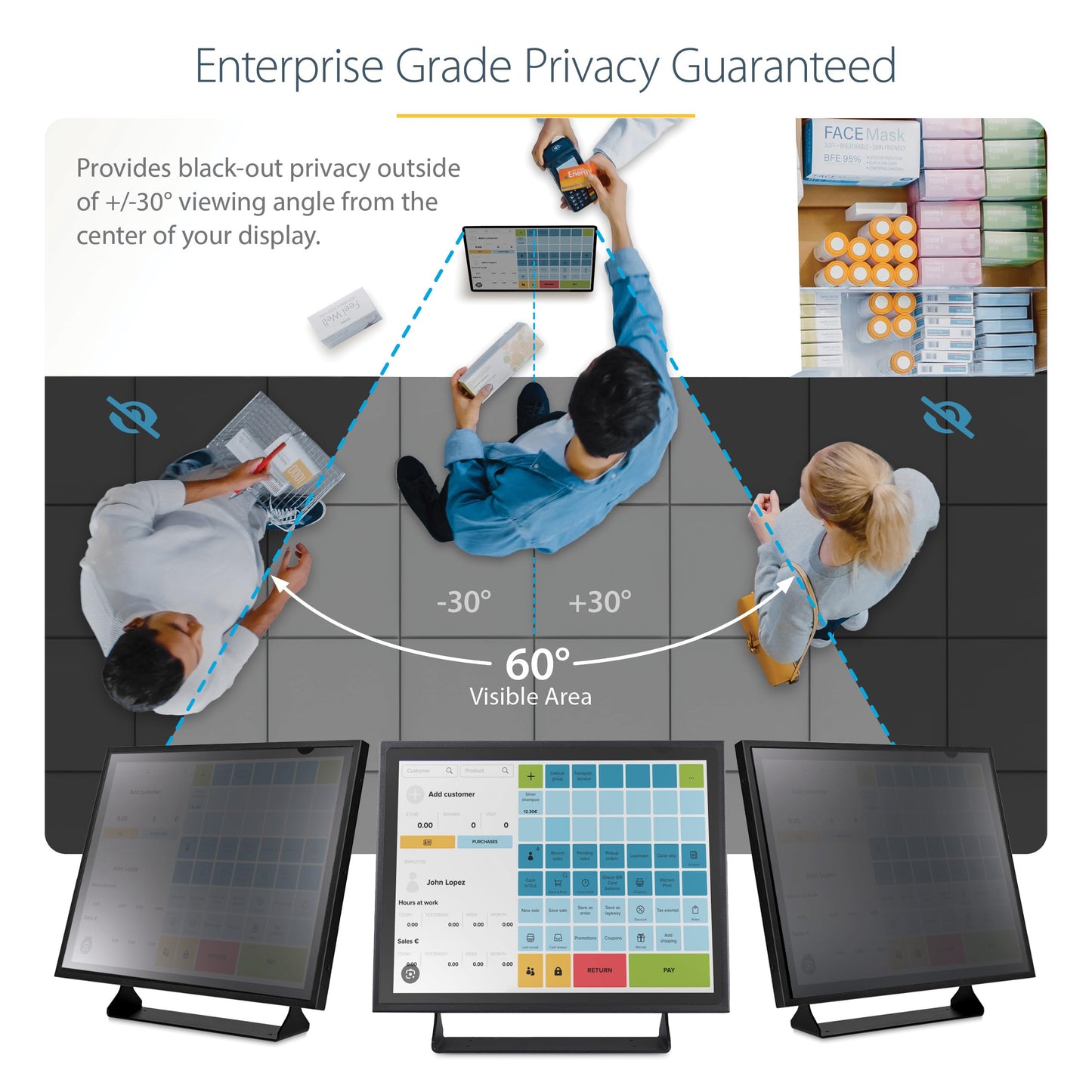 Monitor Privacy Screen for 24 inch PC Display - Computer Screen Security Filter - Blue Light Reducing Screen Protector Film - 16:9 Widescreen - Matte/Glossy - +/-30 Degree, TAA