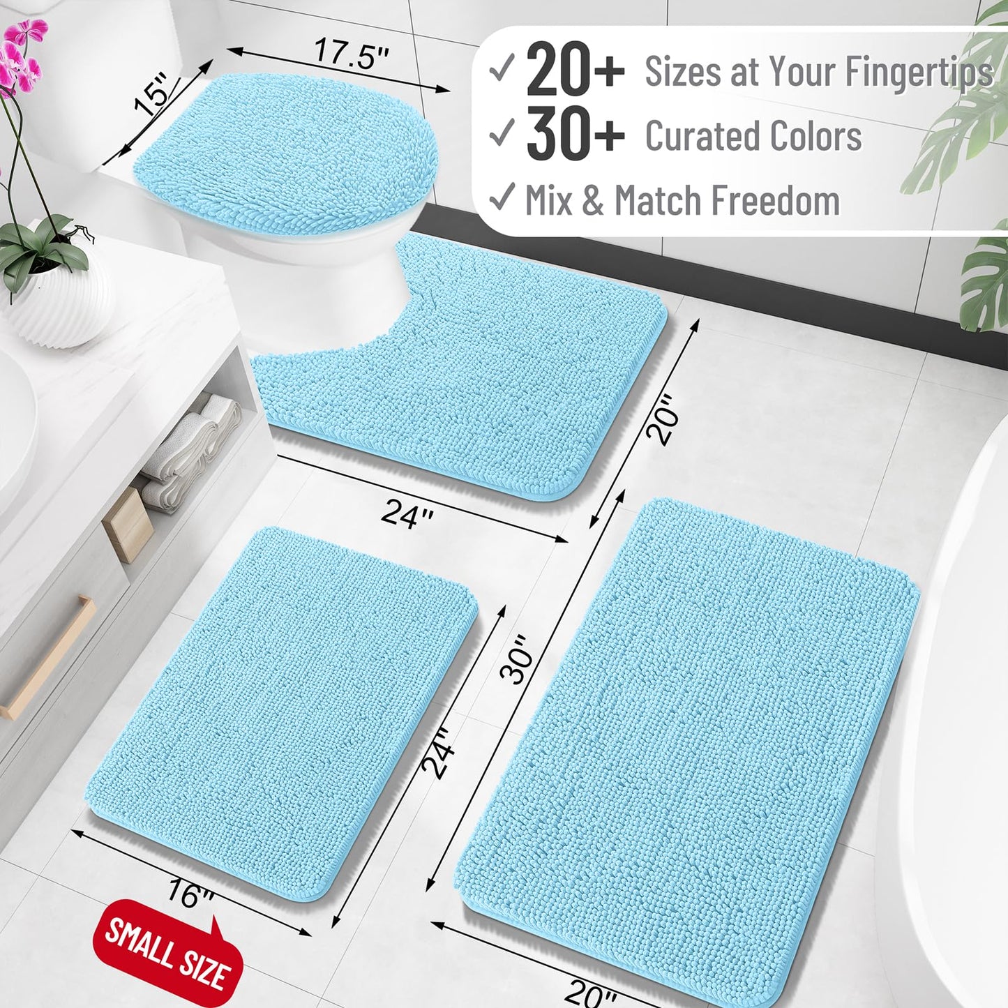 Bathroom Rugs 30x20, Extra Soft Absorbent Chenille Bath Rugs