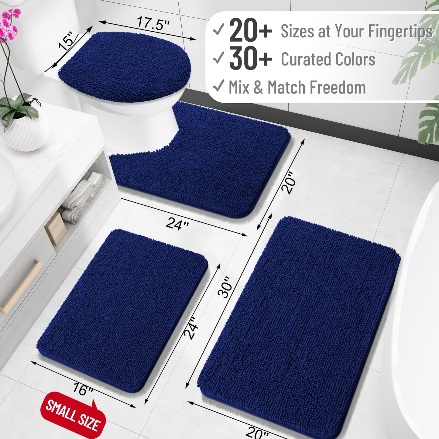 Bathroom Rugs 30x20, Extra Soft Absorbent Chenille Bath Rugs