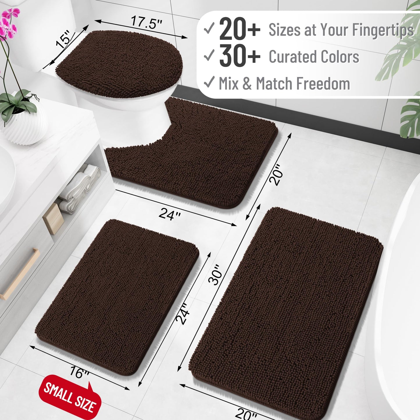 Bathroom Rugs 30x20, Extra Soft Absorbent Chenille Bath Rugs