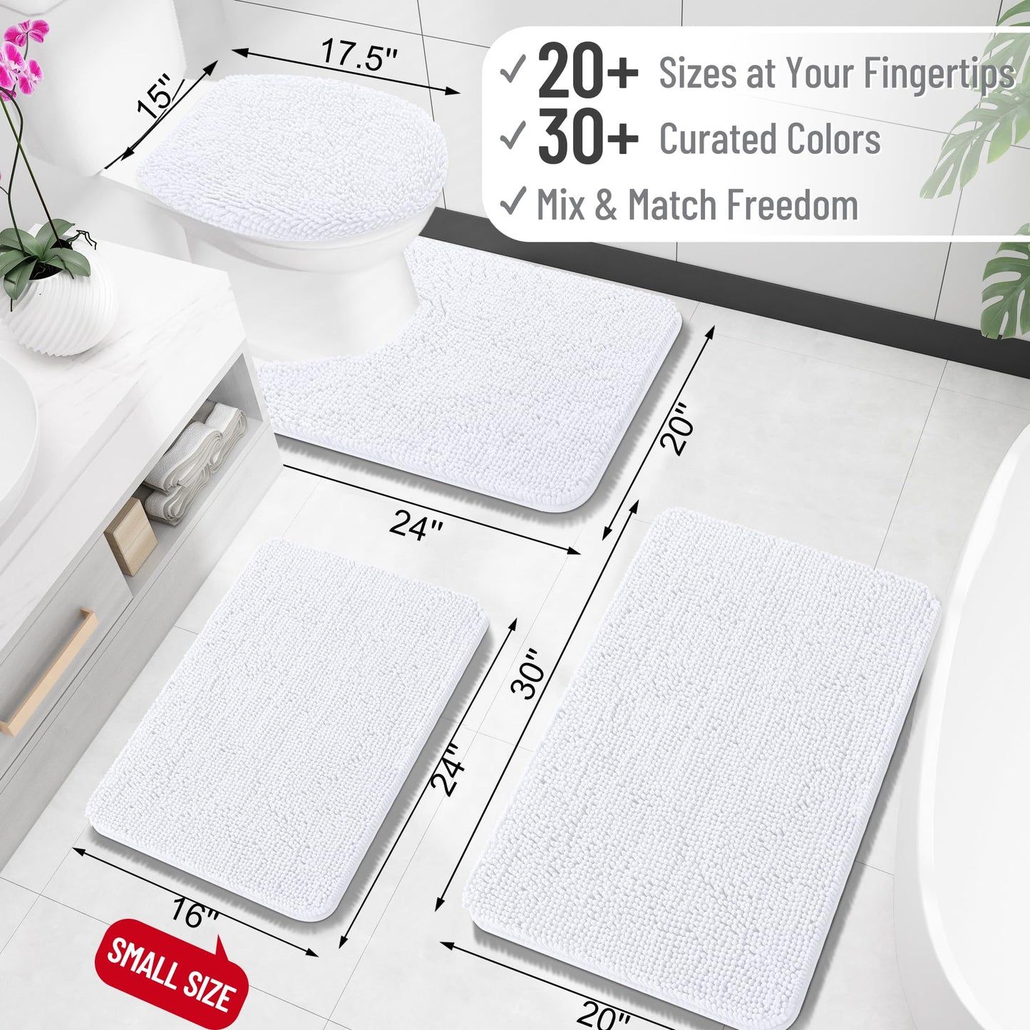 Bathroom Rugs 30x20, Extra Soft Absorbent Chenille Bath Rugs