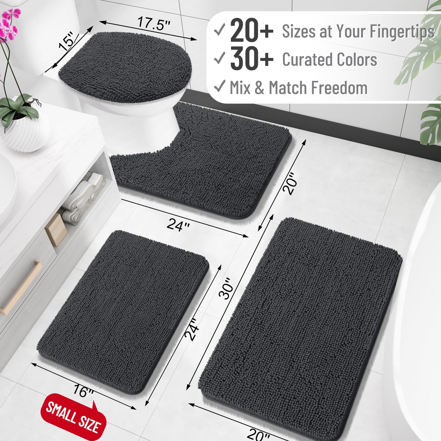 Bathroom Rugs 30x20, Extra Soft Absorbent Chenille Bath Rugs