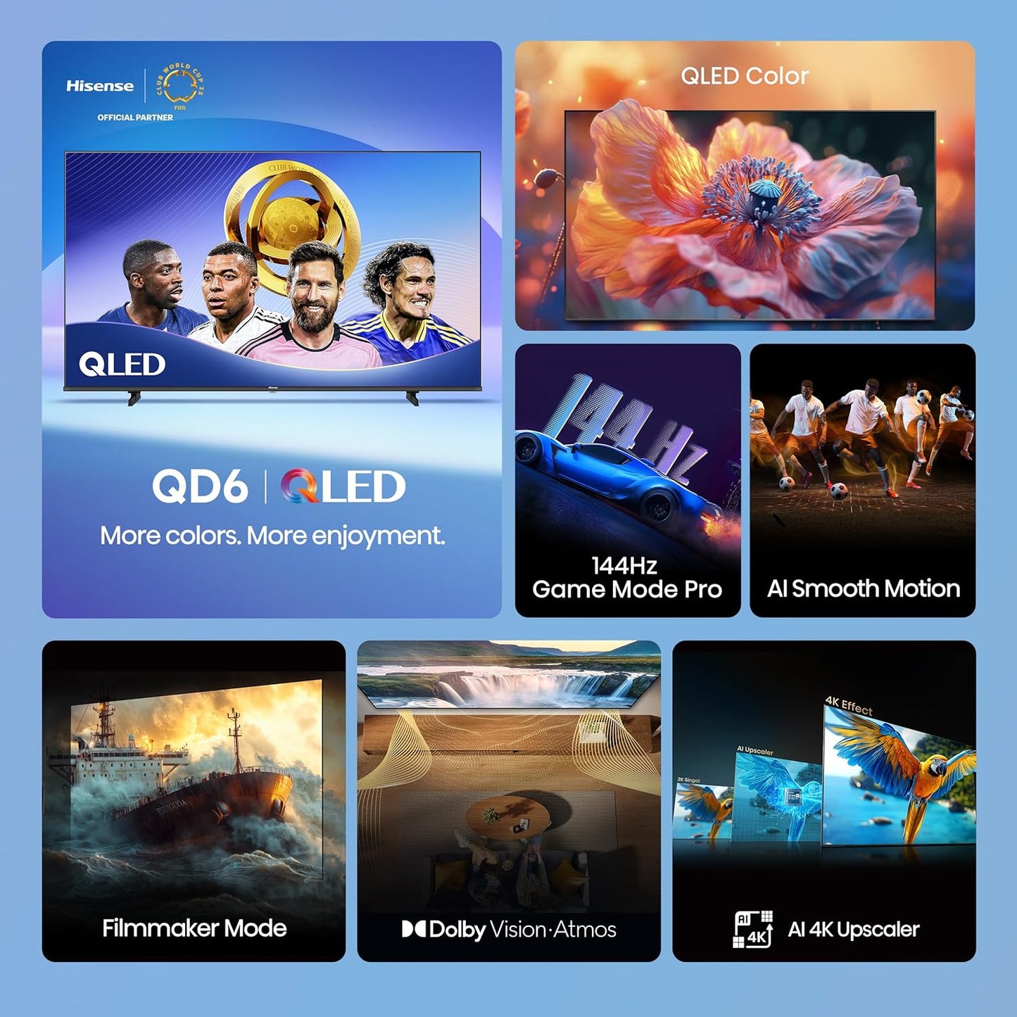 Hisense 85" Class QD6 Series (85QD6QF, 2025 Model) QLED 4K UHD Smart Fire TV, Voice Remote with Alexa, Dolby Vision, Dolby Atmos, Motion Rate 120, HDR 10+, Game Mode Plus, MEMC, VRR, ALLM