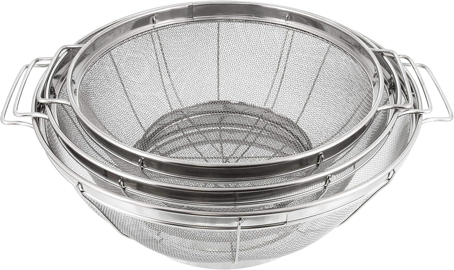 U.S. Kitchen Supply Set of 3 Stainless Steel Colander Strainers Net Baskets - 11", 9.5" & 8.5" Sizes - Colander with Handles & Resting Base - Stainless Steel Sieve, Strainers and Colanders for Kitchen