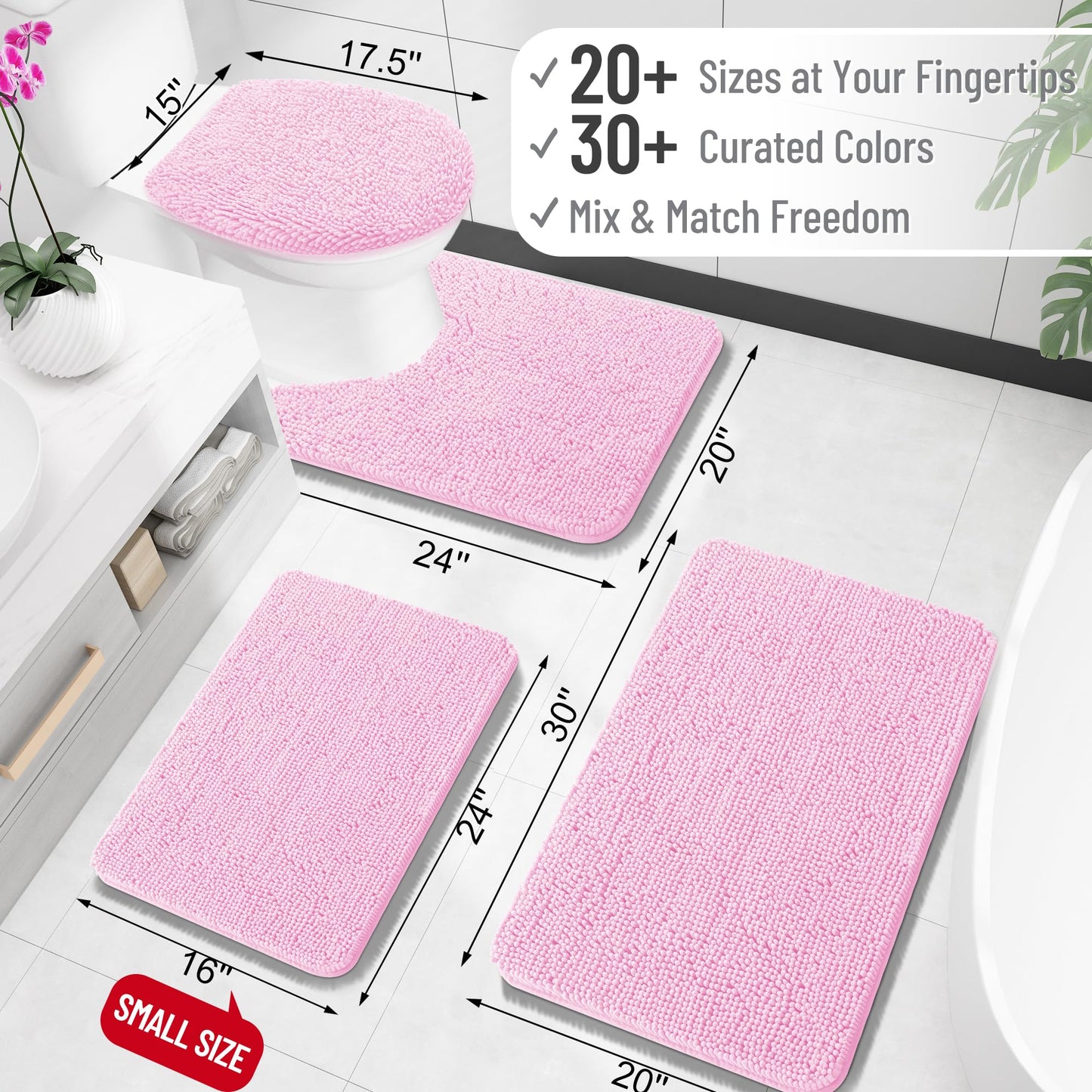 Bathroom Rugs 30x20, Extra Soft Absorbent Chenille Bath Rugs