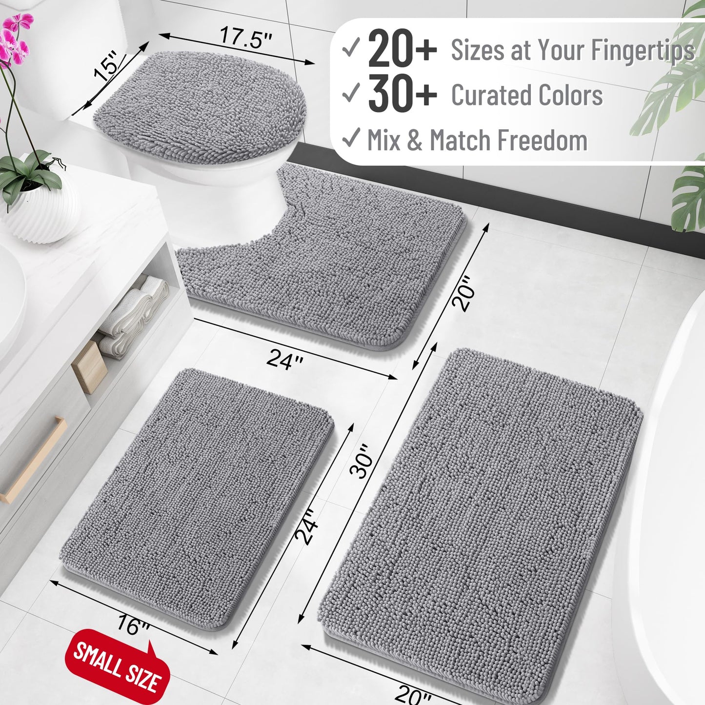 Bathroom Rugs 30x20, Extra Soft Absorbent Chenille Bath Rugs