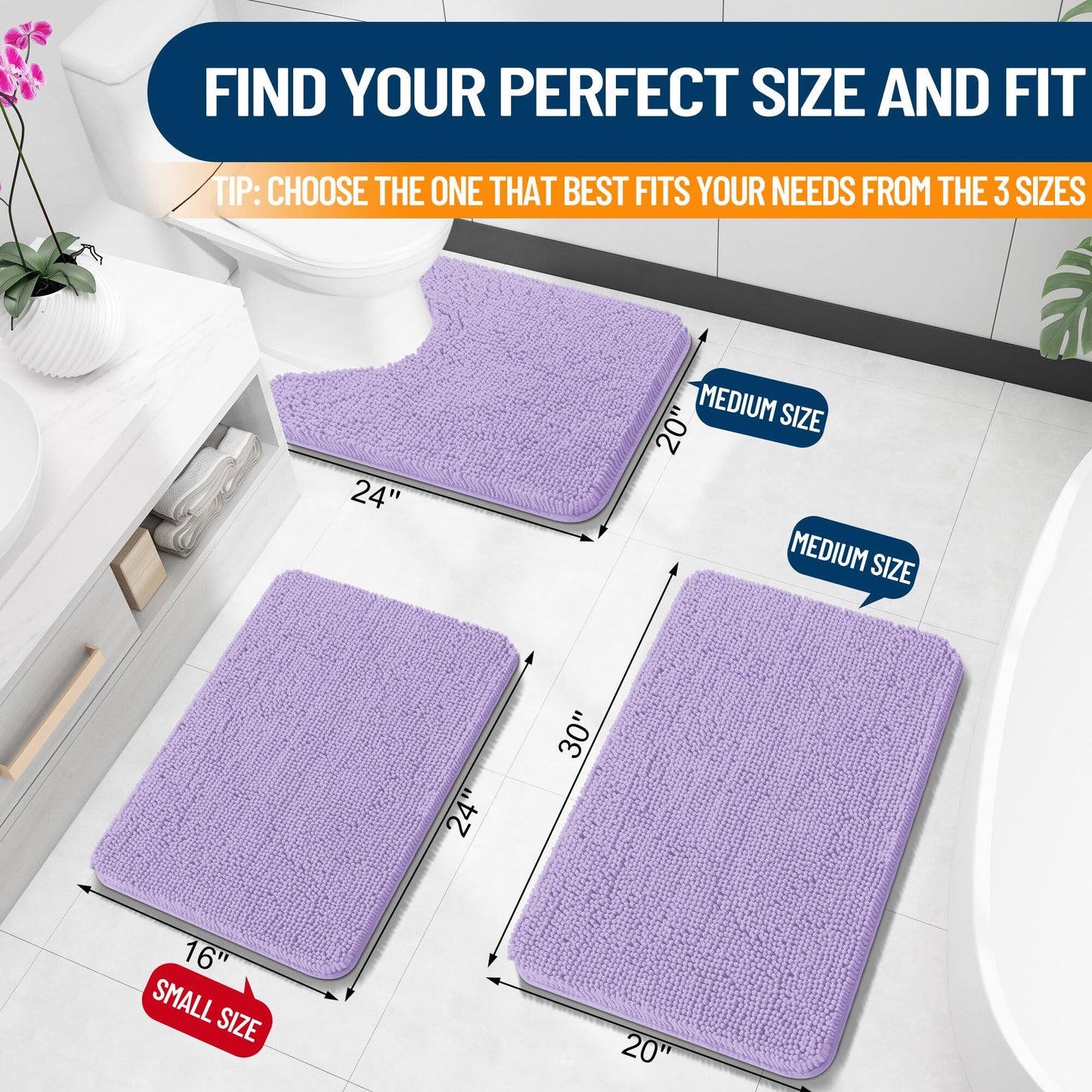Bathroom Rugs 30x20, Extra Soft Absorbent Chenille Bath Rugs