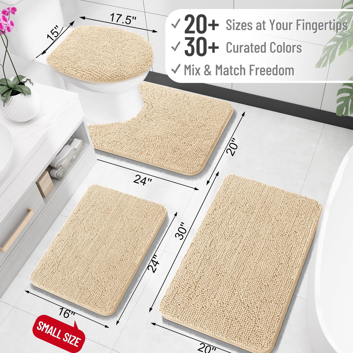 Bathroom Rugs 30x20, Extra Soft Absorbent Chenille Bath Rugs