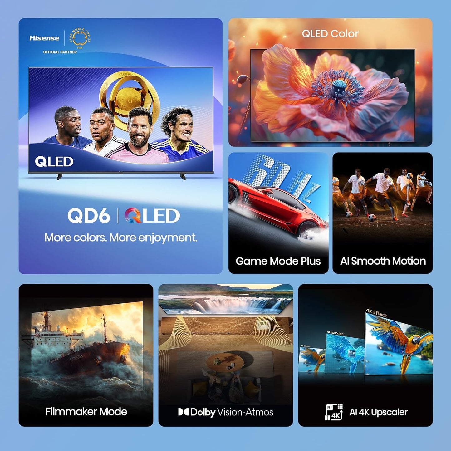 Hisense 75" Class QD6 Series (75QD6QF, 2025 Model) QLED 4K UHD Smart Fire TV, Voice Remote with Alexa, Dolby Vision, Dolby Atmos, Motion Rate 120, HDR 10+, Game Mode Plus, MEMC, VRR, ALLM