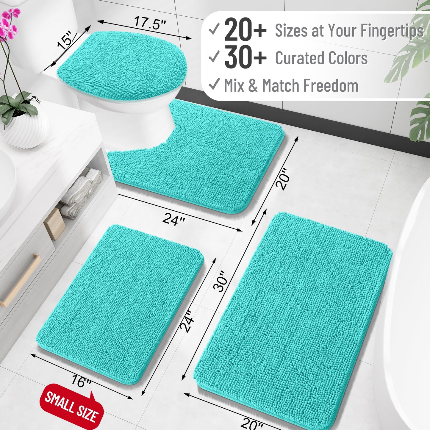 Bathroom Rugs 30x20, Extra Soft Absorbent Chenille Bath Rugs