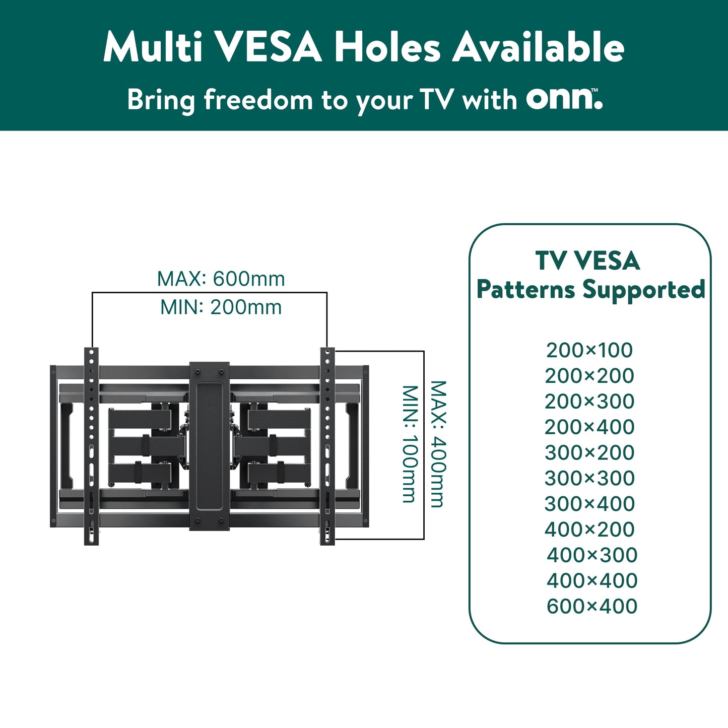 Ultra-slim Full Motion TV Wall Mount for 50" to 86" TVs, swivel ±45°, up to +5°/-20° Tilting