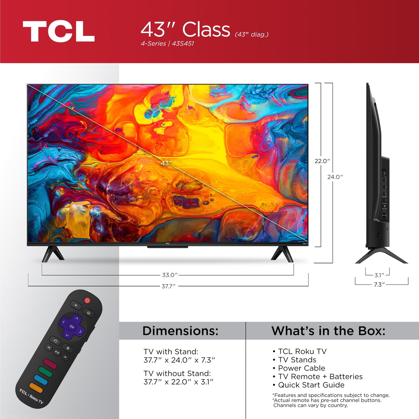 TCL 43" Class 4-Series 4K UHD HDR Smart Roku TV
